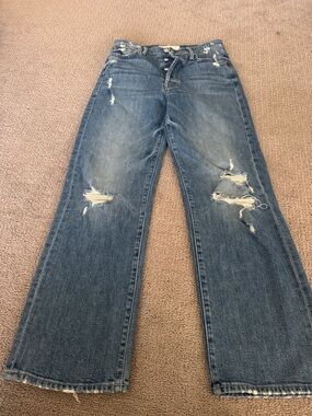 MOTHER Distressed Wide-Leg Jeans - Blue